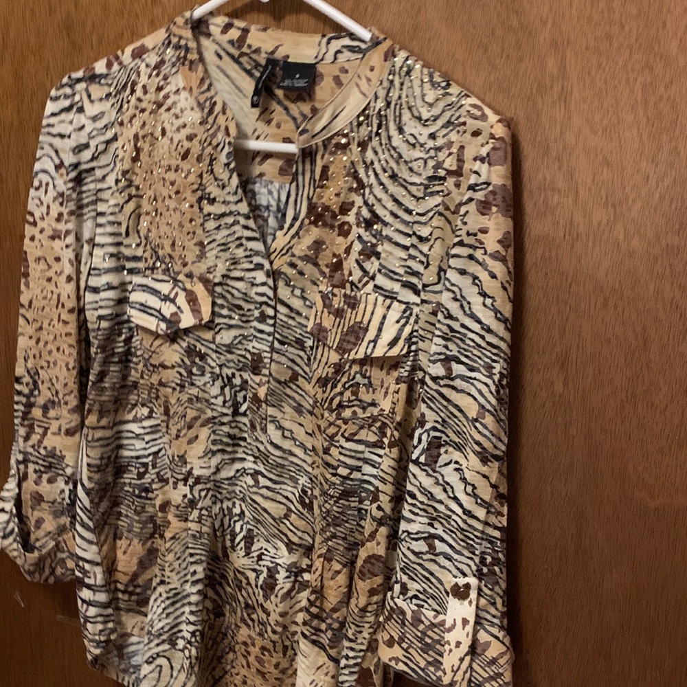New Directions Animal Print Blouse in Brown and Cream